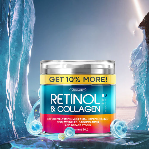 CleraLuxe® Anti-Aging Retinol Serum Cream promotes collagen production, firms and reduces wrinkles, effectively fades dark spots, and revitalizes the skin.